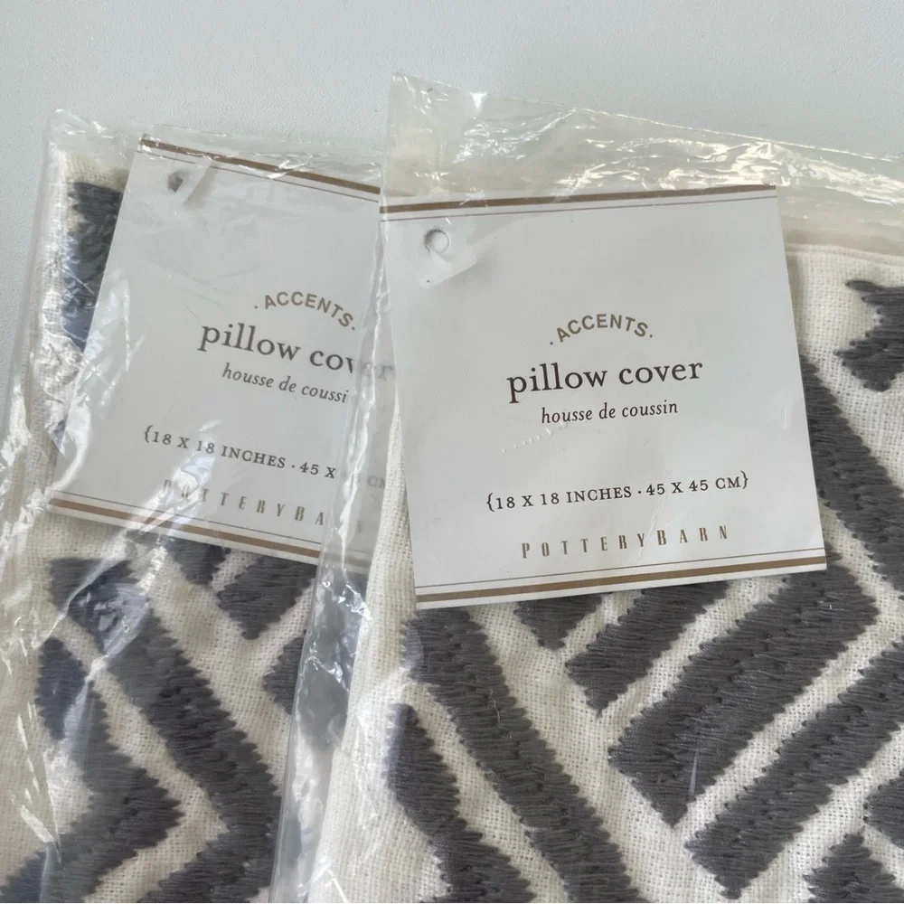 NWT Pottery Barn Pair of 18” x 18” Decorative Pillow Covers Cream and Charcoal
